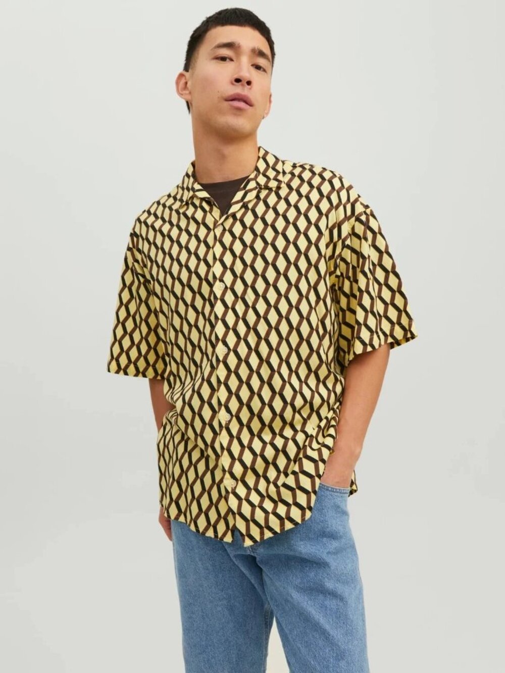 Jack & Jones Yellow Geo Print Shirt Short Sleeve/7476